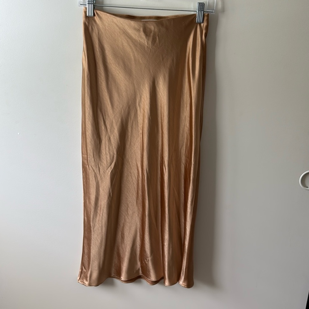 L’academie gold midi satin skirt